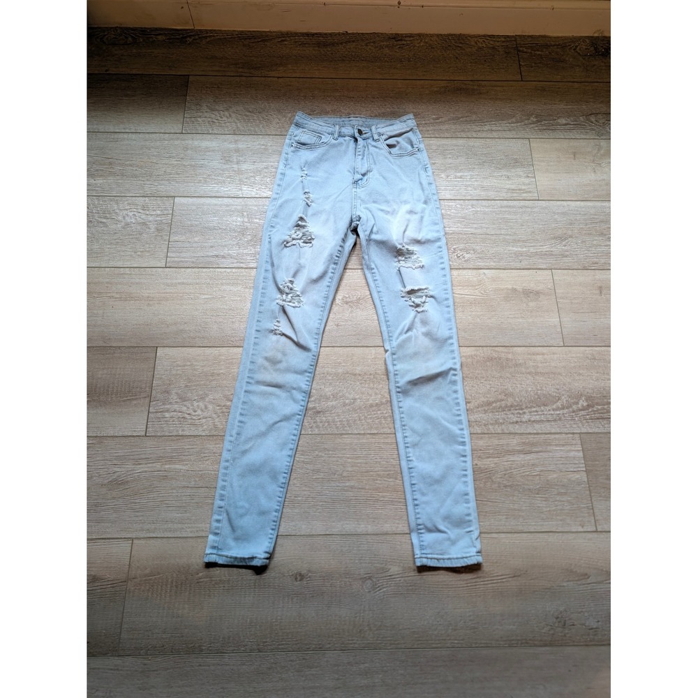 SHEIN Women Light Wash Distressed Ripped High Waisted Skinny Jeans Size XS